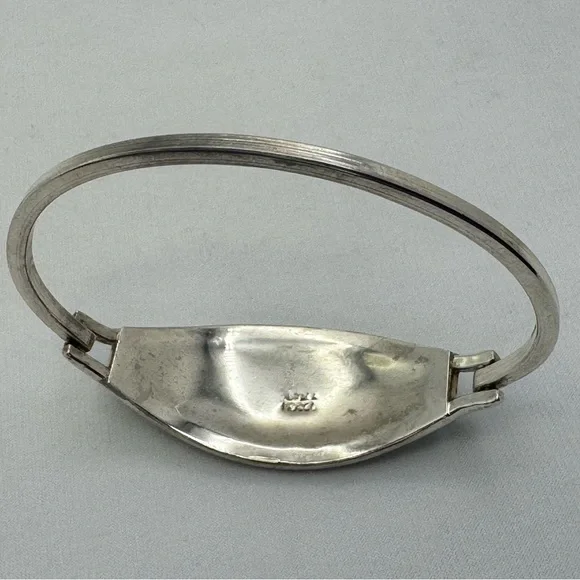 Vintage Taxco Mexico Mother of Pearl Floral Inlay Silver Bracelet Southwestern - Picture 4 of 10